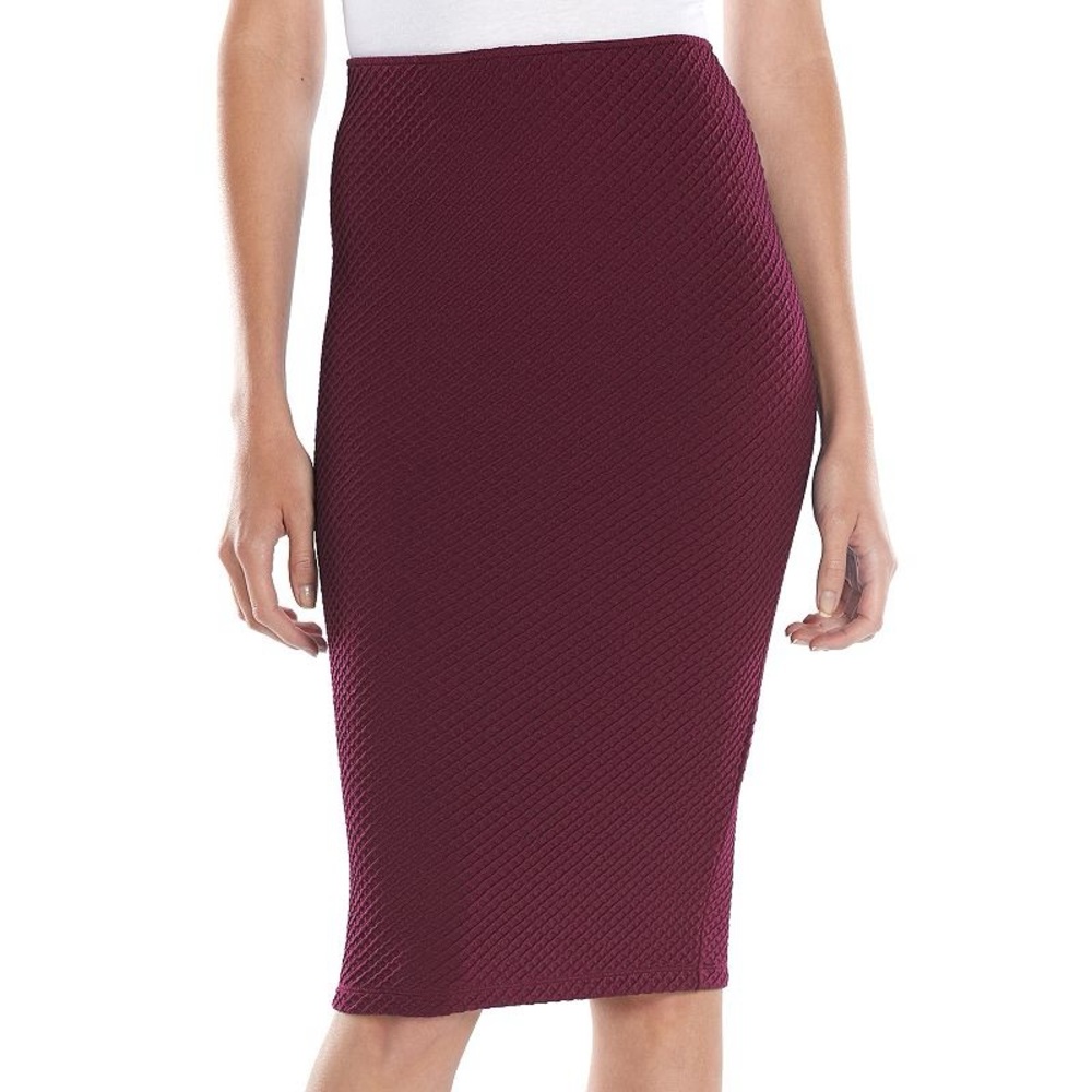 Apt. 9 Maroon Midi Pencil Skirt Stretch Comfortable Size Small Career Office